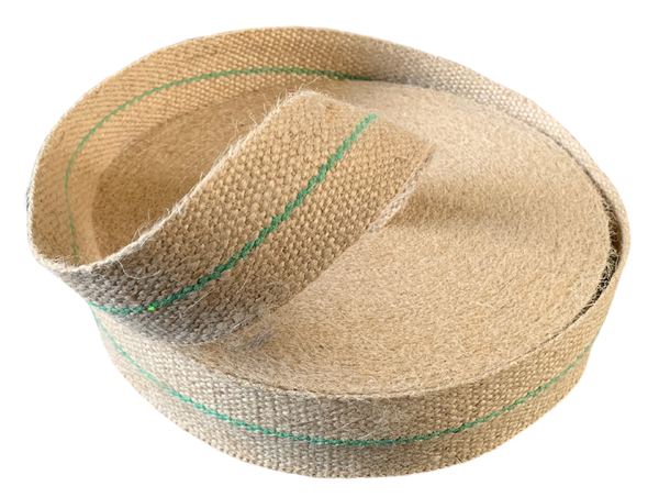 2" / 50mm Jute Webbing 12lb (Green Stripe)